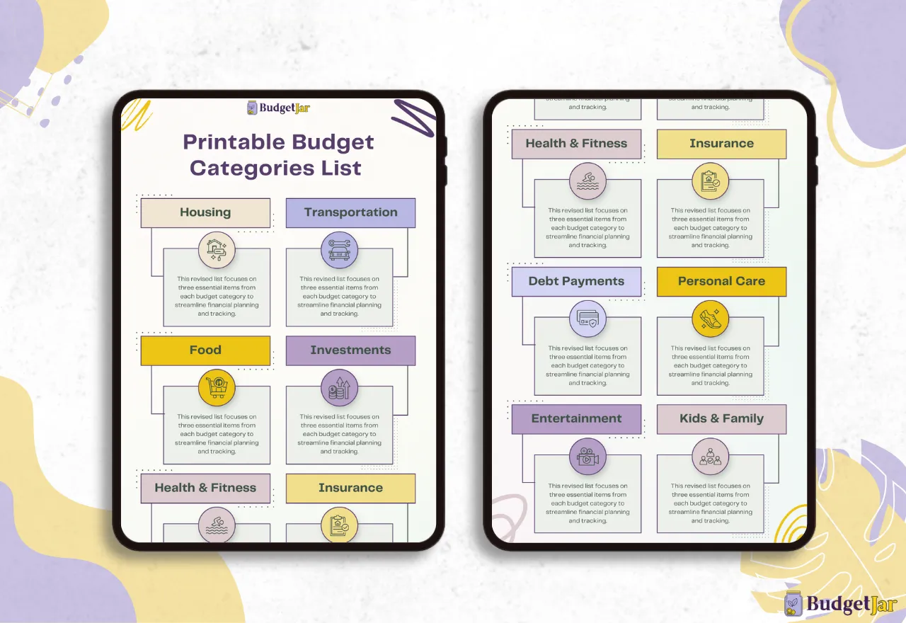 Free Printable Budget Categories List PDF - Budget Jar